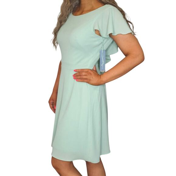 London Times Dress Womens 10 Mint Green Sea Foam Ruffle Butterfly Fit Flare - Picture 3 of 16